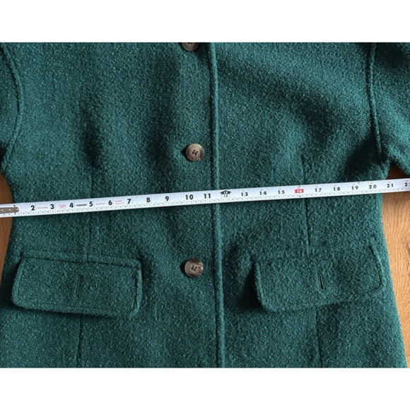 TALBOTS Boucle Wool Blend Overcoat Forest Green Winter Retro Outerwear S - Picture 12 of 14